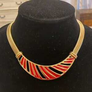 Vintage Gold Red Tone Large Pendant Choker Collar Statement Necklace